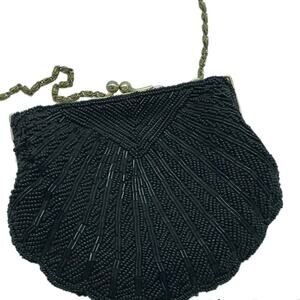 CARLO FELLINI Black Beaded Embroidered Evening Clutch
